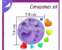 Molde en silicona corazones por 8 figuras para fondant alimetnos