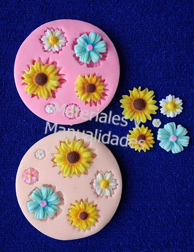 MOLDE EN SILICONA GIRASOLES FLORES DECORA PASTA DE GOMA PORCELANA,  MATERIALES PARA MANUALIDADES EN MASA FLEXIBLE FOAMY GOMA EVA PASTILLAJE Y  DECORACIÓN DE TORTAS