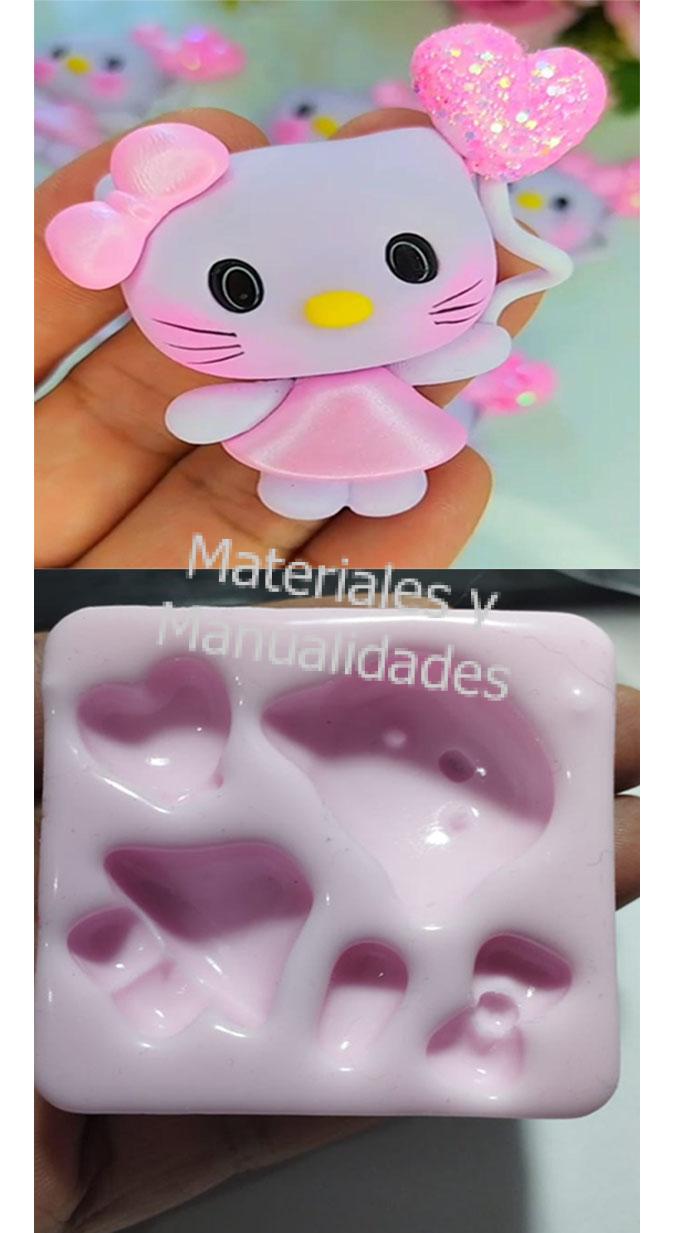 Molde en Silicona gata kitty con globo de 4cm para apliques de moñas balacas