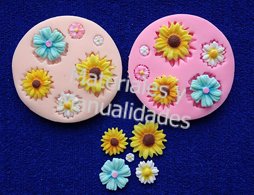 MOLDE EN SILICONA GIRASOLES FLORES DECORA PASTA DE GOMA PORCELANA,  MATERIALES PARA MANUALIDADES EN MASA FLEXIBLE FOAMY GOMA EVA PASTILLAJE Y  DECORACIÓN DE TORTAS